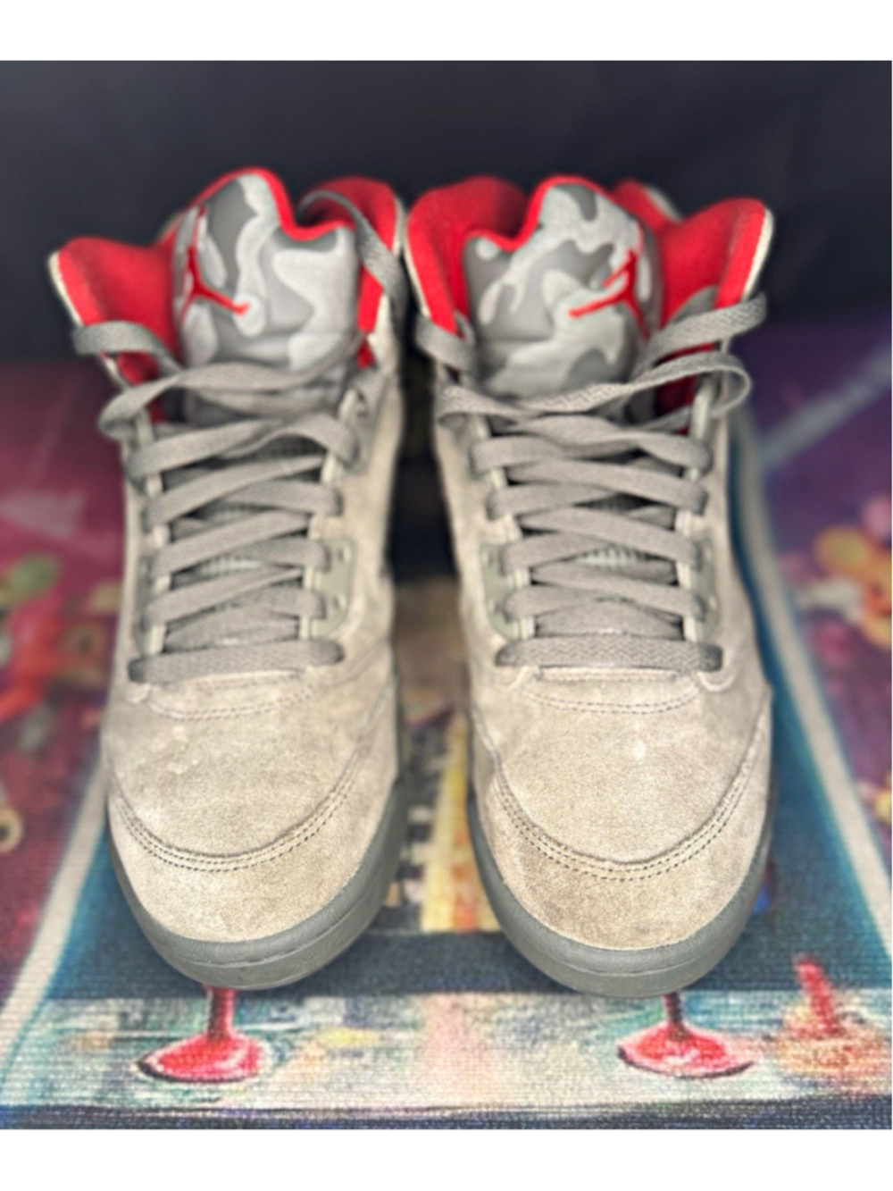 Jordan Air Jordan 5 Men’s Mid Top Suede Lace Up Basketball Gray/Red Camo